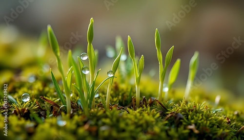 Green Grass Macro Photography: Dew-Drenched Spring Sprouts and Moss Contest Winner
 photo