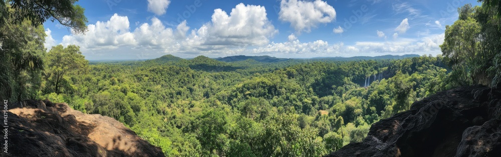 Fototapeta premium Stunning aerial view showcases the lush landscapes of Andasibe-Mantadia National Park in Madagascar during a bright day