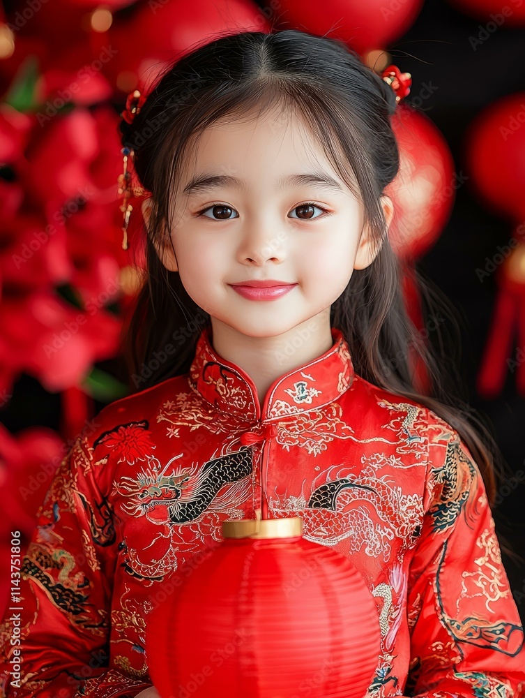 Cultural celebration young girl with lantern festive setting portrait photography traditional attire joyful atmosphere
