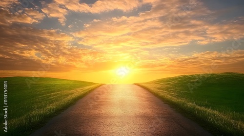 Empty road leading toward sunrise symbolizing the path to a fresh start as time counts down