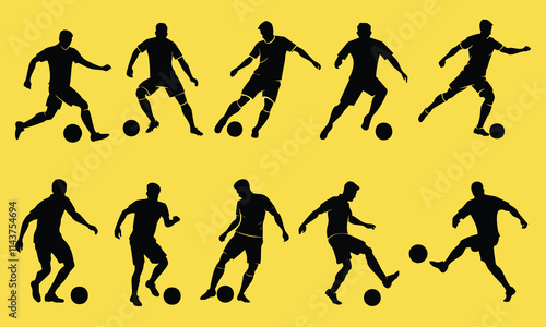 silhouette of man playing football in many gestures