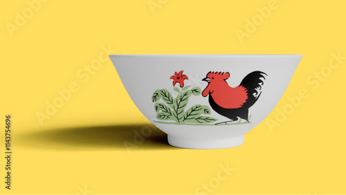 Mangkok-Ayam-Jago-Asian-Chicken-Motif-Bowl-Isolated-3D-Rendering-Front-Angle photo