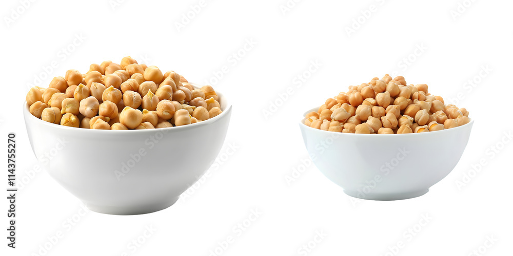 Raw chickpea beans in white bowl. Generative AI. Raw chickpea beans in white bowl. Generative AI.