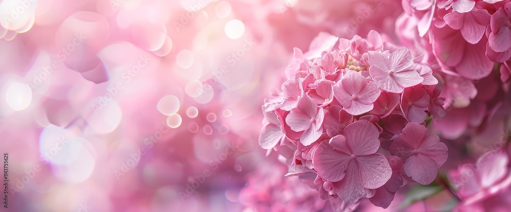 Fototapeta premium Pink Hydrangea Flowers with Bokeh Background