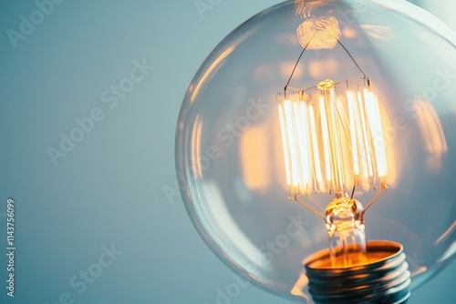 A clear incandescent light bulb with a visible filament photo