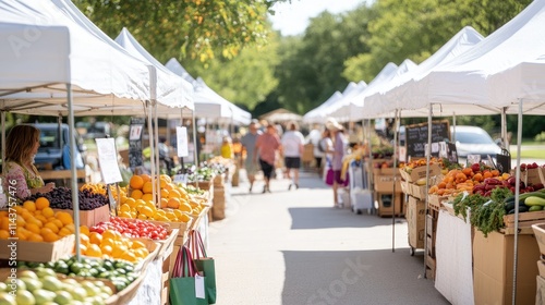 Vibrant Farmers Market with Fresh Produce Stalls