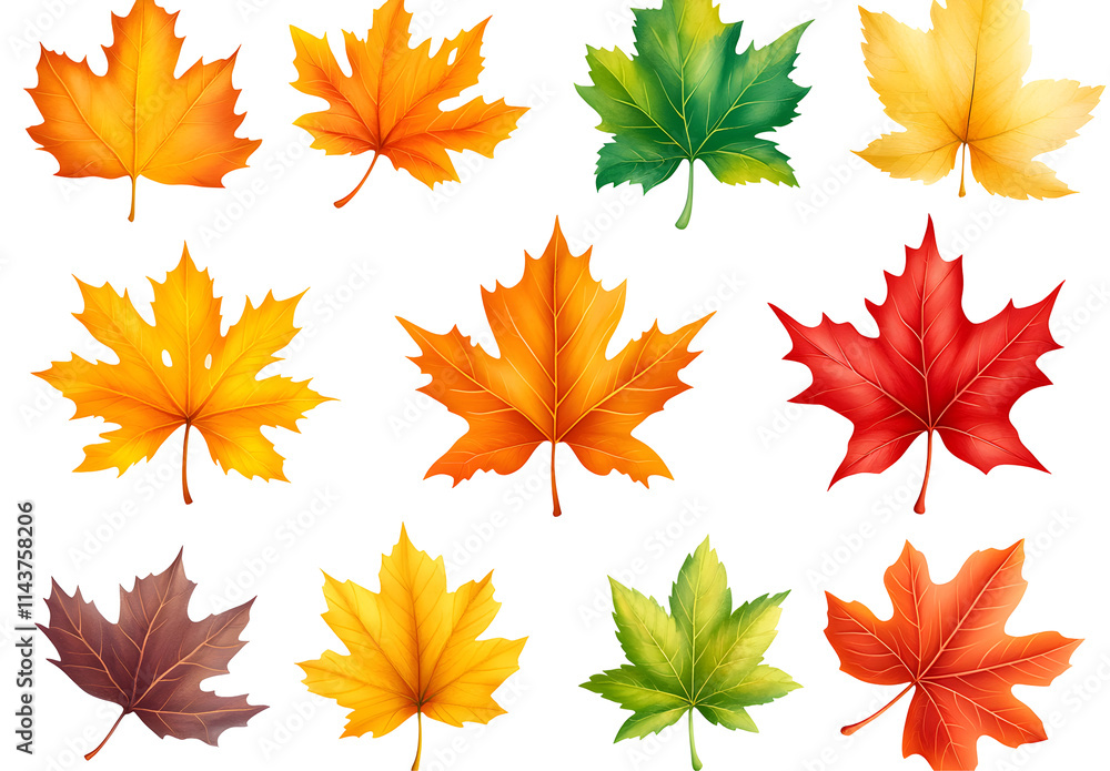 Fototapeta premium Autumn Maple Leaves Collection Isolated on White Background