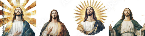 Depictions of Jesus Christ as Savior and Divine Figure with Heavenly Radiance and Spiritual Illumination