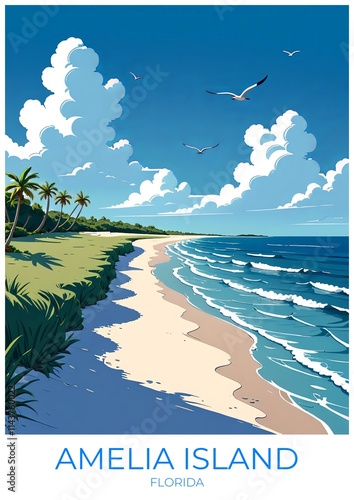 Amelia Island Florida Eco Friendly Travel Poster Vintage Decor Canvas Art Print