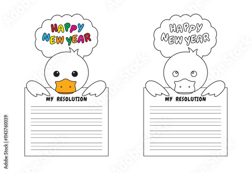 New Year Writing Resolution Craft Activity for Kids Animal Set Duck Goose