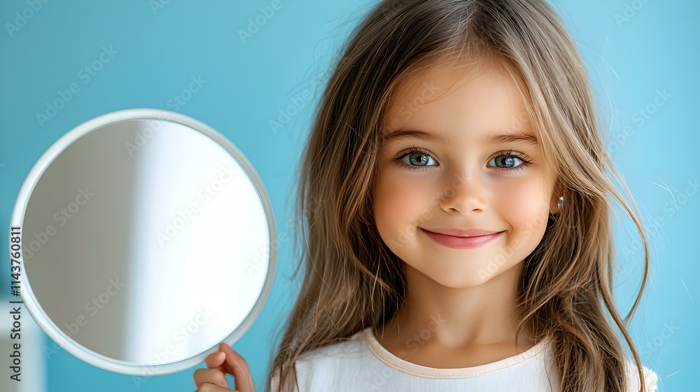 Smiling Girl Holding Dental Mirror with Clean Background Smiling Girl Holding Dental Mirror with Clean Background