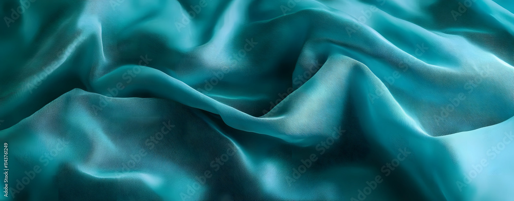 Fototapeta premium Turquoise Fabric with Ripples and Folds. Colorful Luxury Surface Banner.