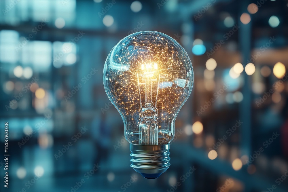 A glowing light bulb intricately illuminated against a blurred dark background, capturing the essence of creativity and innovative ideas in an ever-evolving world. A glowing light bulb intricately illuminated against a blurred dark background, capturing the essence of creativity and innovative ideas in an ever-evolving world.