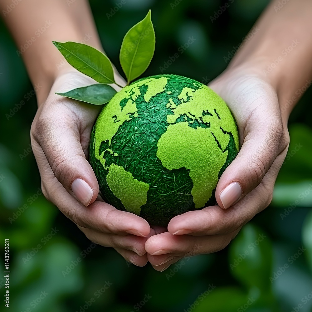 Hands Cradling Green Earth Surrounded by Lush Natural Environment Hands Cradling Green Earth Surrounded by Lush Natural Environment