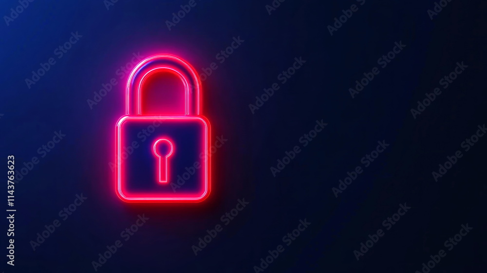 Neon lock icon representing cybersecurity minimal dark background digital security concept Blur Background Neon lock icon representing cybersecurity minimal dark background digital security concept Blur Background