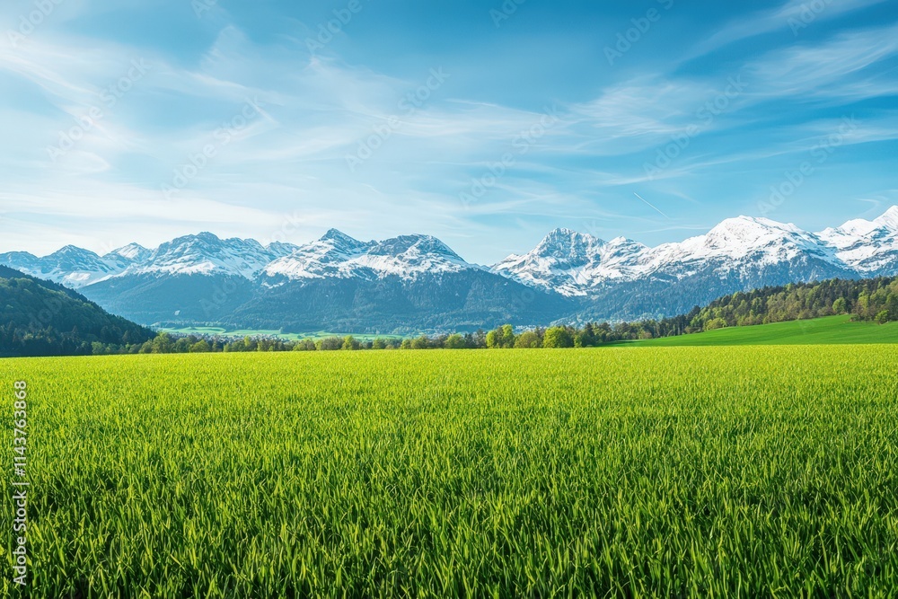 Verdant Field Against Majestic Snowcapped Mountains Verdant Field Against Majestic Snowcapped Mountains