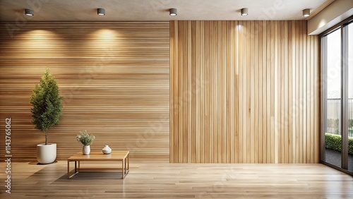 Serene Minimalist Living Room with Wood Wall Accents and Natural Light