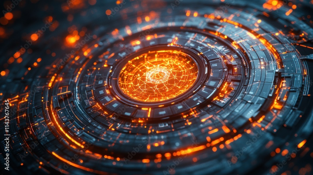 Abstract digital design with glowing circular patterns. Abstract digital design with glowing circular patterns.