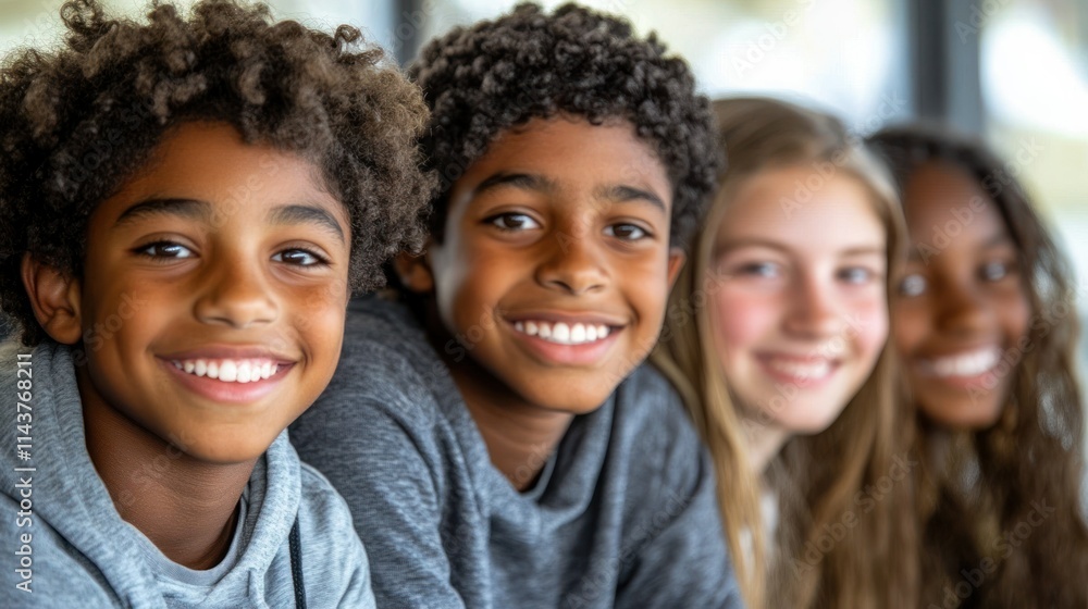 Group of smiling children posing together. Group of smiling children posing together.