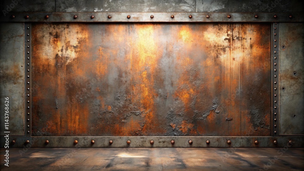 Fototapeta premium Rustic Metal Wall with Weathered Texture and Industrial Accents Perfect for Backgrounds
