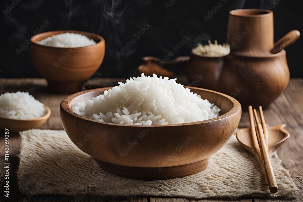 A simple bowl of fluffy white rice, steam gently rising, placed on a plain, rustic wooden table. The rice is perfectly cooked, with a smooth and soft texture, set in a minimalist, unadorned bowl.
A simple bowl of fluffy white rice, steam gently rising, placed on a plain, rustic wooden table. The rice is perfectly cooked, with a smooth and soft texture, set in a minimalist, unadorned bowl.