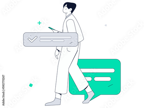 Flat vector illustration of business people operating work scene
