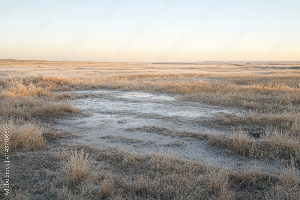 Frosty Grassland With A Frozen Puddle Of Water Frosty Grassland With A Frozen Puddle Of Water