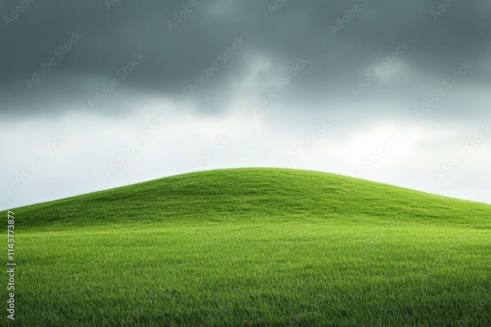 Obraz premium Green rolling hill under a cloudy sky