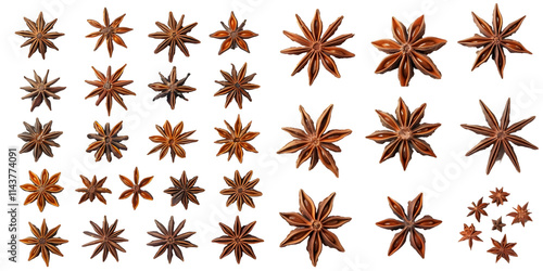 Set of delicious star anise isolated on a white background. Generative AI.