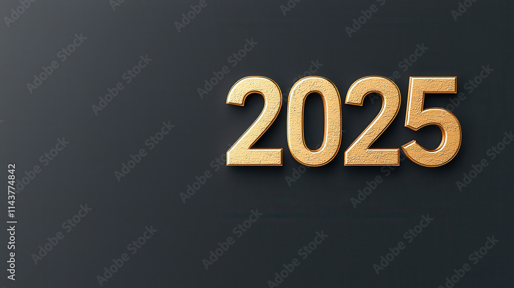 2025 Gold Setting concept. Golden 2025 number set against dark gradient background, symbolizing future 2025 Gold Setting concept. Golden 2025 number set against dark gradient background, symbolizing future
