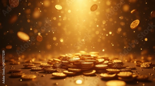 Spiraling Antique Golden Coins in Golden Light