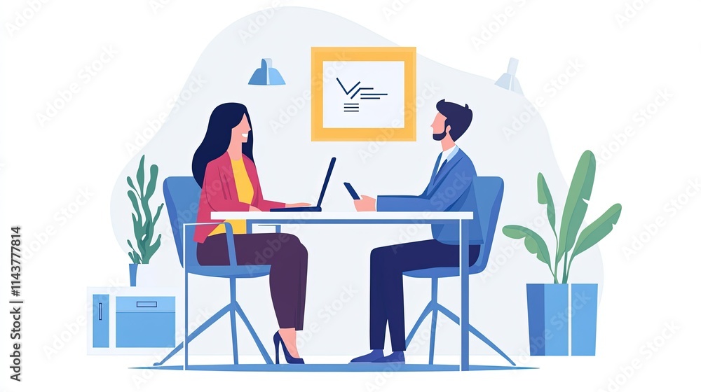 Flat vector style of a human resources manager conducting an interview. Flat vector style of a human resources manager conducting an interview.