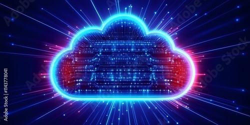 Wallpaper Mural A futuristic cloud symbol with glowing circuits and rays of light, representing digital data storage or cloud computing. Concept Futuristic Cloud Design, Glowing Circuits, Digital Data Storage Torontodigital.ca