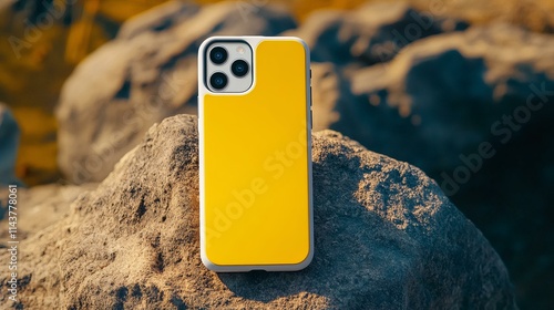 Yellow Smartphone Case on Rocks Outdoor Photography photo