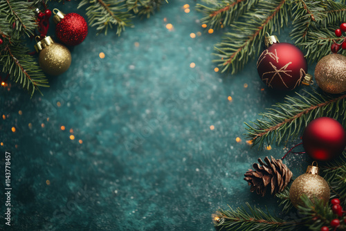 A festive Christmas tree decorated with red and gold ornaments celebrating the holiday season, Generated By Ai