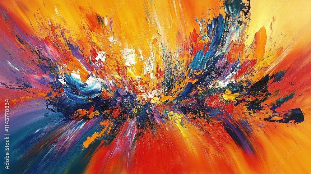 custom made wallpaper toronto digitalAbstract expressionist painting of chaotic splashes of color, vibrant reds, blues, and yellows creating a dynamic, energetic composition.