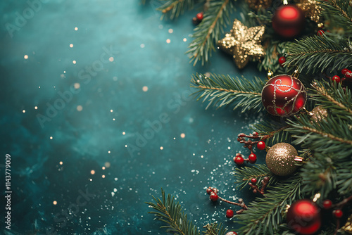 A festive Christmas tree decorated with red and gold ornaments celebrating the holiday season, Generated By Ai