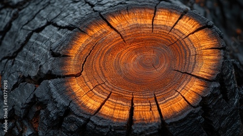 Wallpaper Mural Charred wood cross-section revealing warm inner rings. Torontodigital.ca