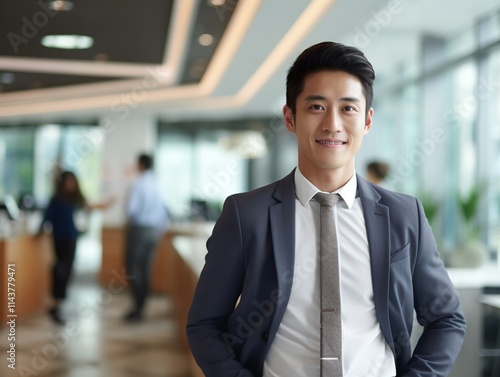 Portrait Attractive Asian young confident business man in business professional working office