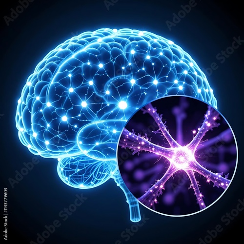 Futuristic Human Brain with Neural Connections and Neuron Close-Up