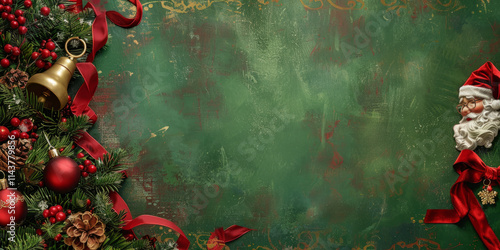 A festive Christmas background with a decorated tree, Santa Claus, and a natural green artistic background ,Generated By Ai