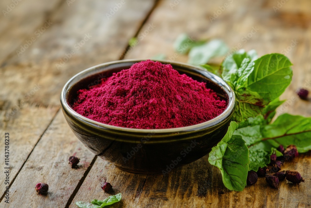 bowl of beetroot powder wooden table rustic setting fresh beetroots bowl of beetroot powder wooden table rustic setting fresh beetroots