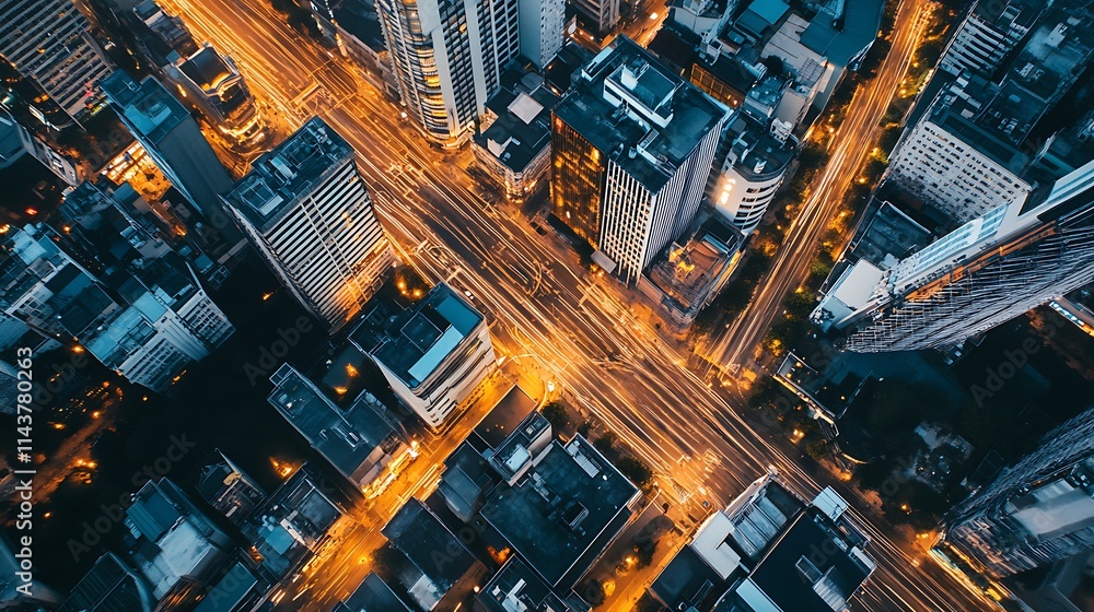 Aerial view of a modern city at night. Concept of urban life, infrastructure, and city lights. Aerial view of a modern city at night. Concept of urban life, infrastructure, and city lights.