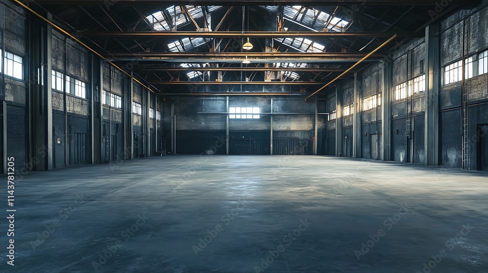 Empty Industrial Warehouse Interior. Concept of space, industry, and manufacturing. Empty Industrial Warehouse Interior. Concept of space, industry, and manufacturing.