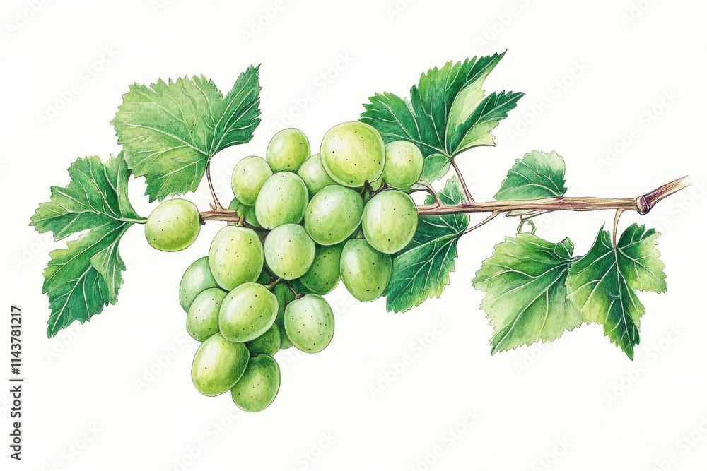 Obraz premium Bunch of Green Grape with leaves isolated on white background