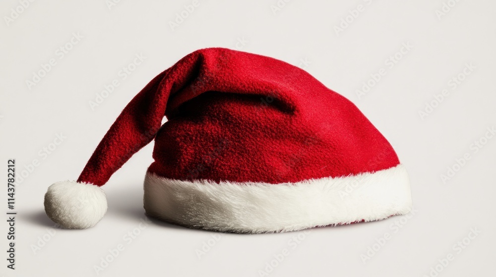 Classic red Santa hat with white fur trim on plain background. Classic red Santa hat with white fur trim on plain background.