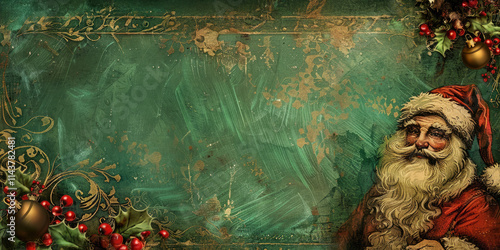 A festive Christmas background with a decorated tree, Santa Claus, and a natural green artistic background ,Generated By Ai