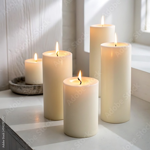 Wallpaper Mural Set of pillar candles with flames illuminated Torontodigital.ca