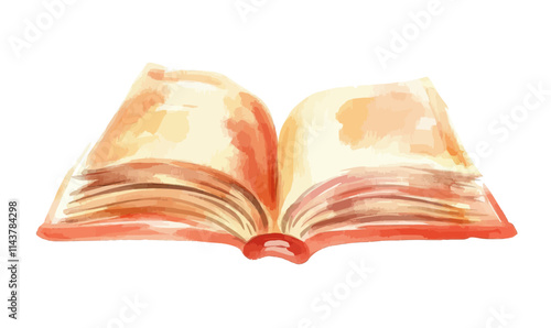 Watercolor Open Book Illustration: Minimalist Abstract Design in Flat Vector Style