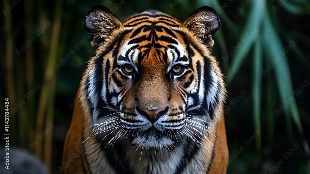 Fototapeta premium Majestic Sumatran Tiger Portrait. Wildlife, Nature, Endangered Species.
